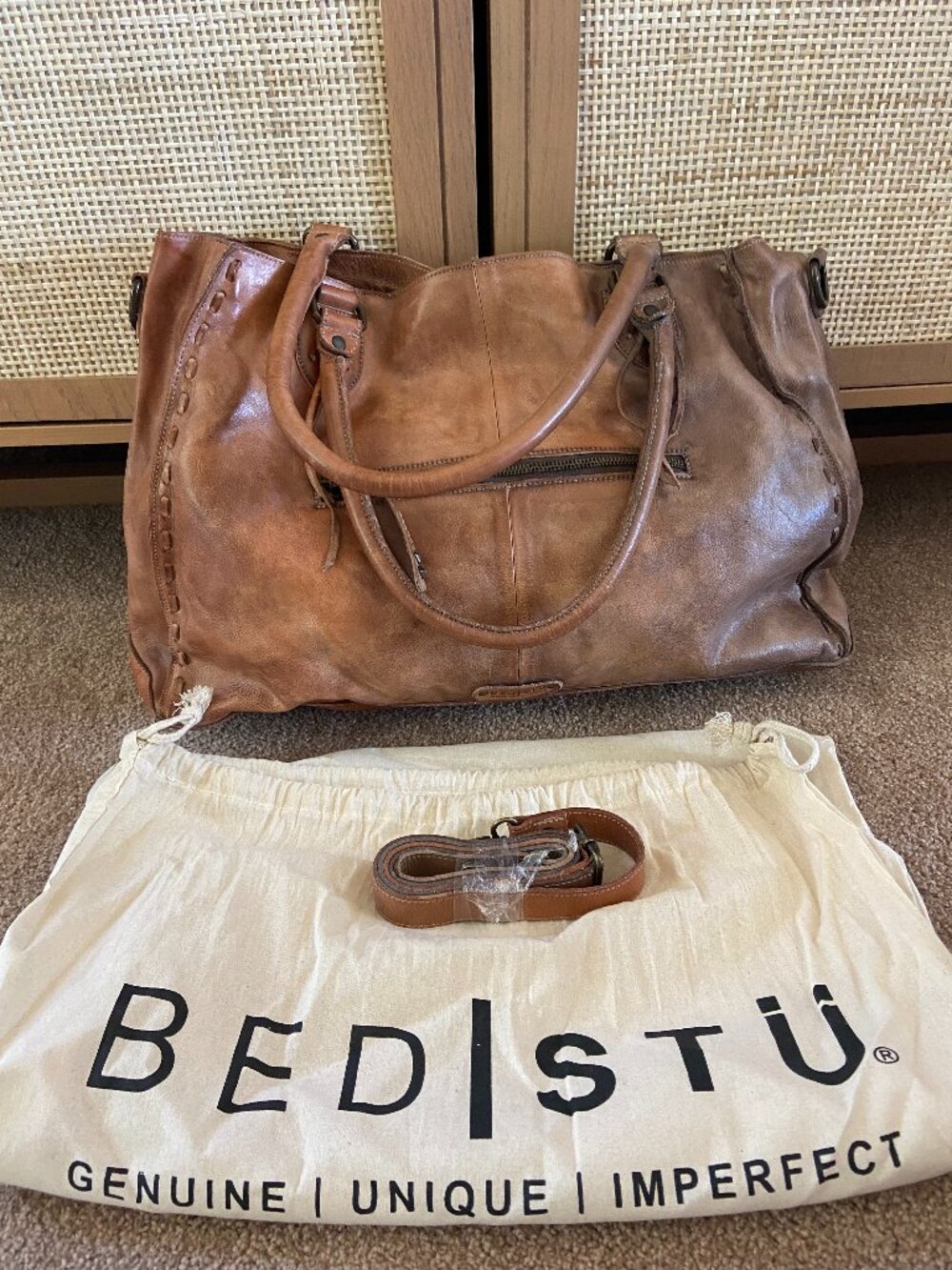 BED STU ROCKAWAY RUSTIC BROWN LEATHER SHOULDER BAG